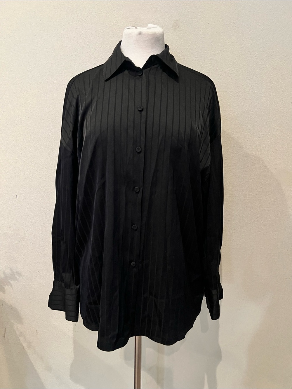 Zara Black Vertical-Stripe Button Down Shirt